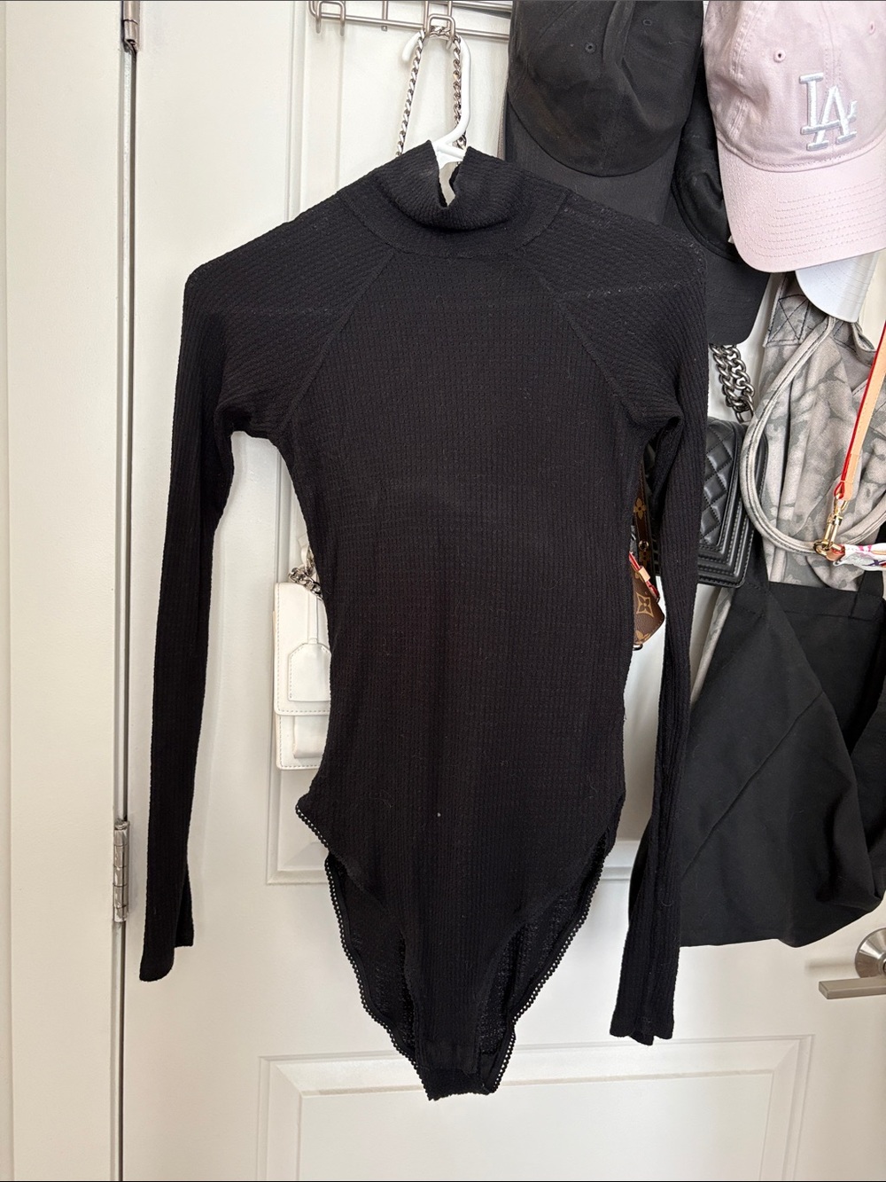 Free People Black Ribbed Long Sleeve Turtleneck Bodysuit